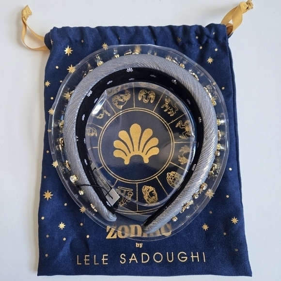 New LELE SADOUGHI Zodiac Gemini Alice Hand Embellished Lurex Headband Pewter NWT main image 7